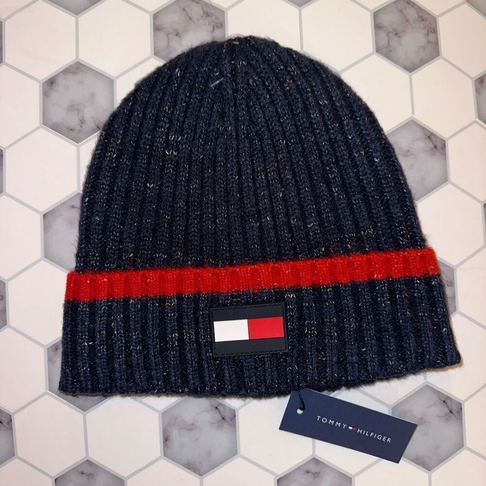 Tommy Hilfiger Unisex Red Blue Beanie Hat NWT